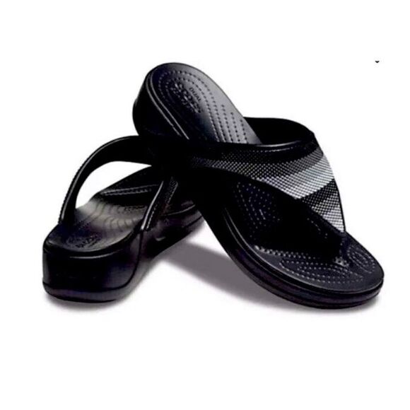 NEW Crocs Monterey Beaded Stripe Wedge Flip Sz 4 - Picture 2 of 5